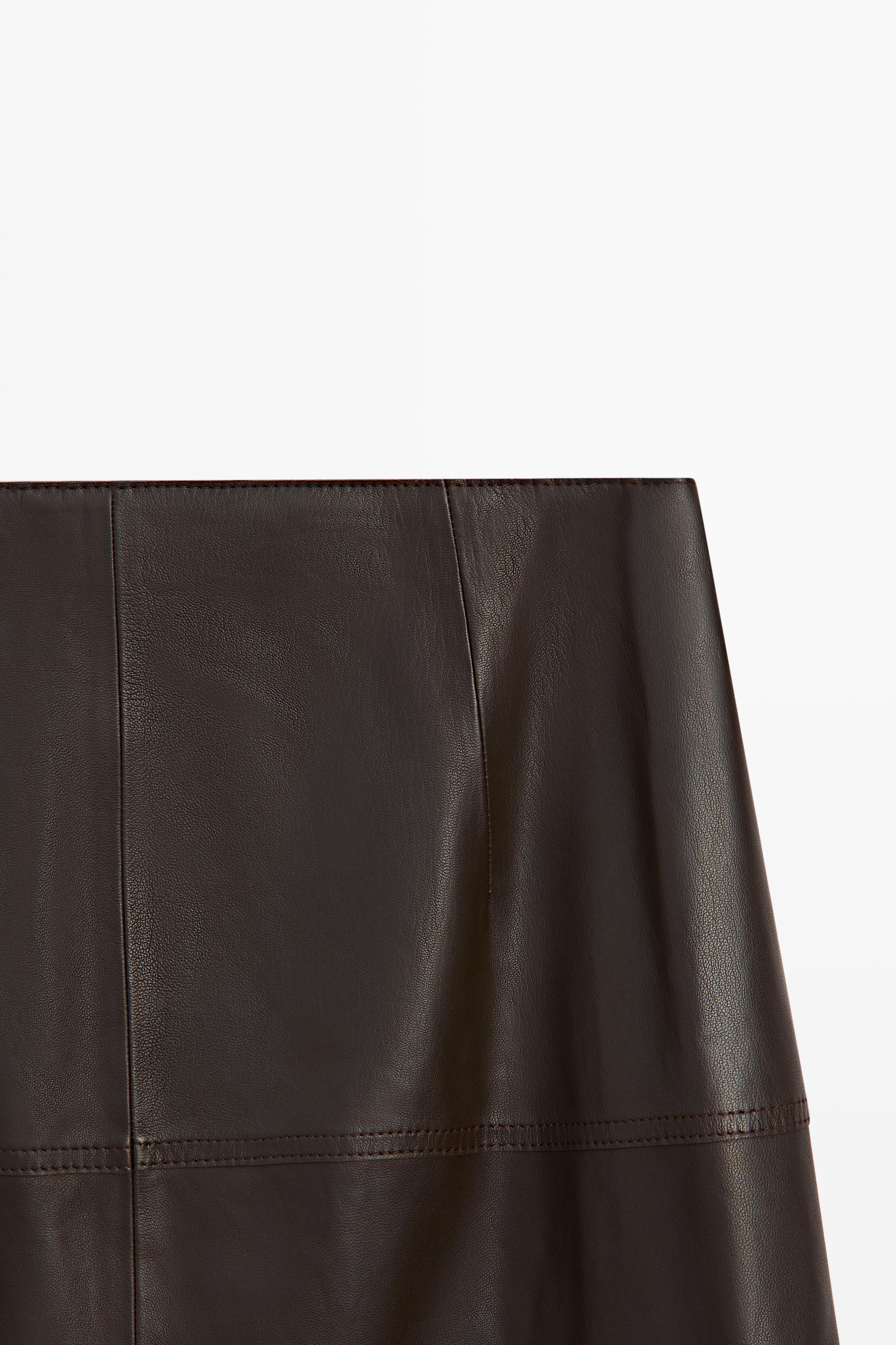 Nappa leather midi skirt with tie detail